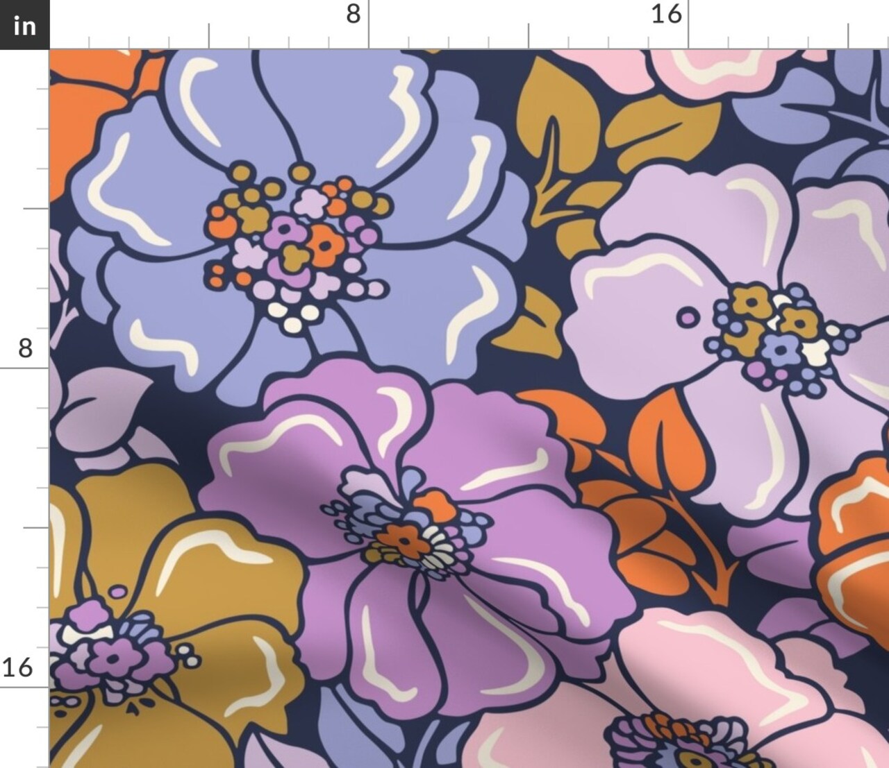 Maximalist Colorful Floral Garden Botanical Retro Bold Florals Maximalism Purple Pink Mustard Large Scale Vintage Glam Caftan Summer Spring Custom Printed Fabric by Spoonflower Various Fabrics by the Yard or Fat Quarter